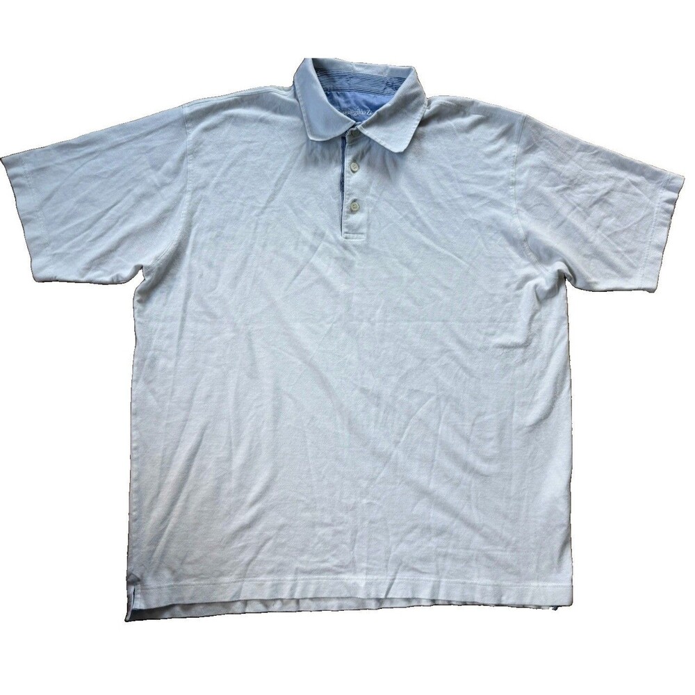 Ermenegildo Zegna Men’s XXL White Cotton Lyocell Stretch Short Sleeve Polo Shirt